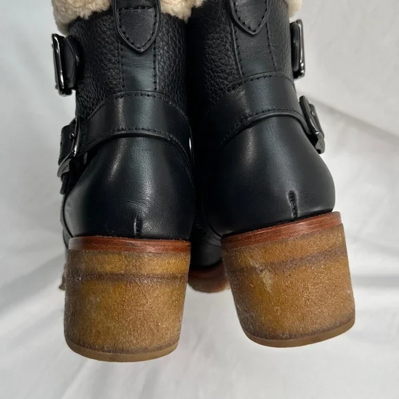 Coach Preston Leather Shearling Ankle Boots Size 9.5B Block Heel Side Zip - Picture 5 of 13